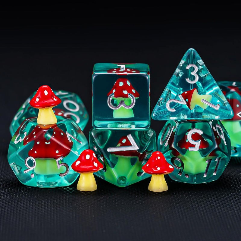 weyano DND Resin Mushroom Dice Set, D&D Polyhedral Dice for Dungeons and Dragons RPG, MTG Role Playing Games D and D Dice 7pc D20 D12 D10 D8 D6 D4 for Ages 15 and Up - Image 5